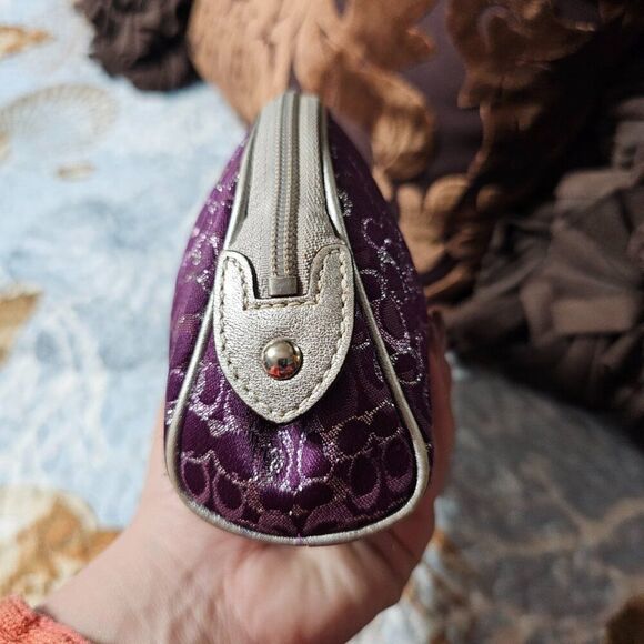 Vintage Coach Y2k Purple Metallic Lurex Cosmetic Pouch Purse - Picture 3 of 6